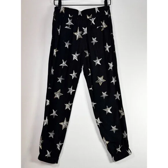 Sass and Bide Air Kisses Star Print Joggers Size 4 Black Gold Drawstring Relaxed